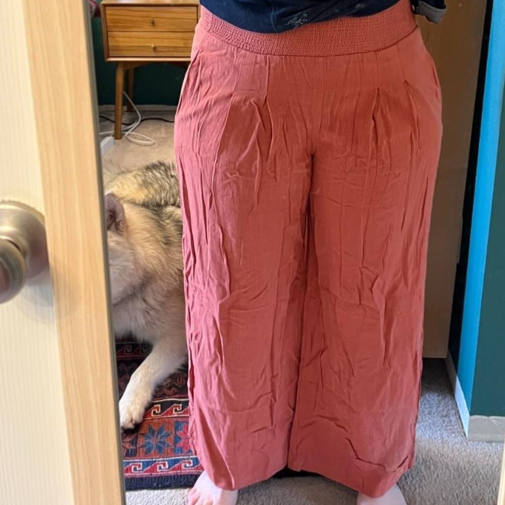 Women Linen Palazzo Pants Summer Boho Wide Leg High Waist Casual Lounge Pant Tro